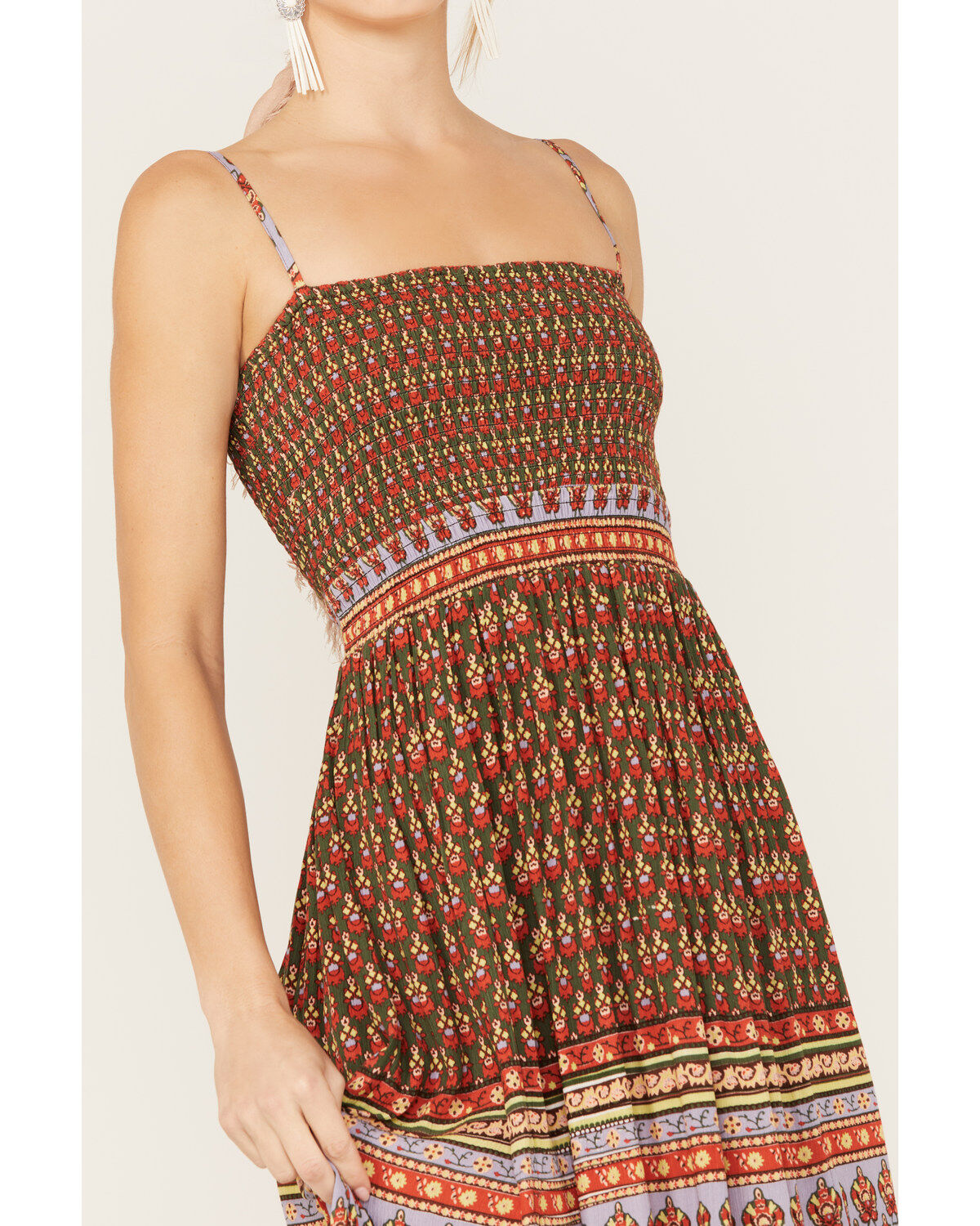 Image #3 - Shyanne Women's Border Print Smocked Maxi Dress, Brown, hi-res