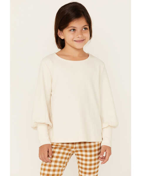 Hayden Girls' Puff Sleeve Pullover Sweater , Ivory, hi-res