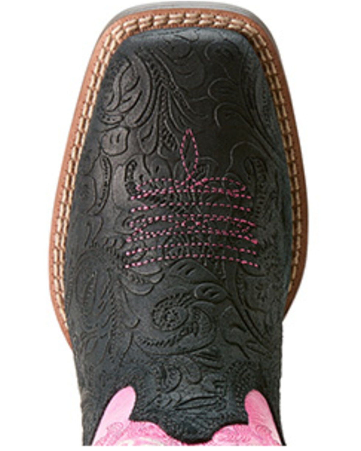 Image #4 - Ariat Girls' Outrider Floral Embossed Western Boots - Broad Square Toe, Black, hi-res