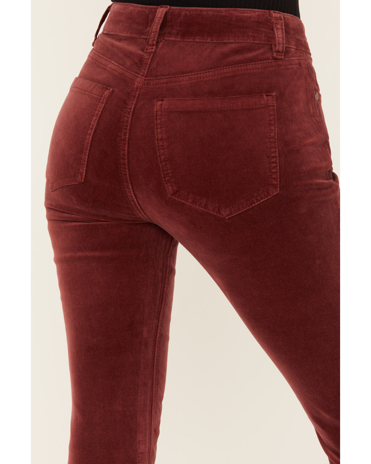 Image #4 - Shyanne Women's Syrah High Rise Velveteen Stretch Flare Jeans, Dark Red, hi-res