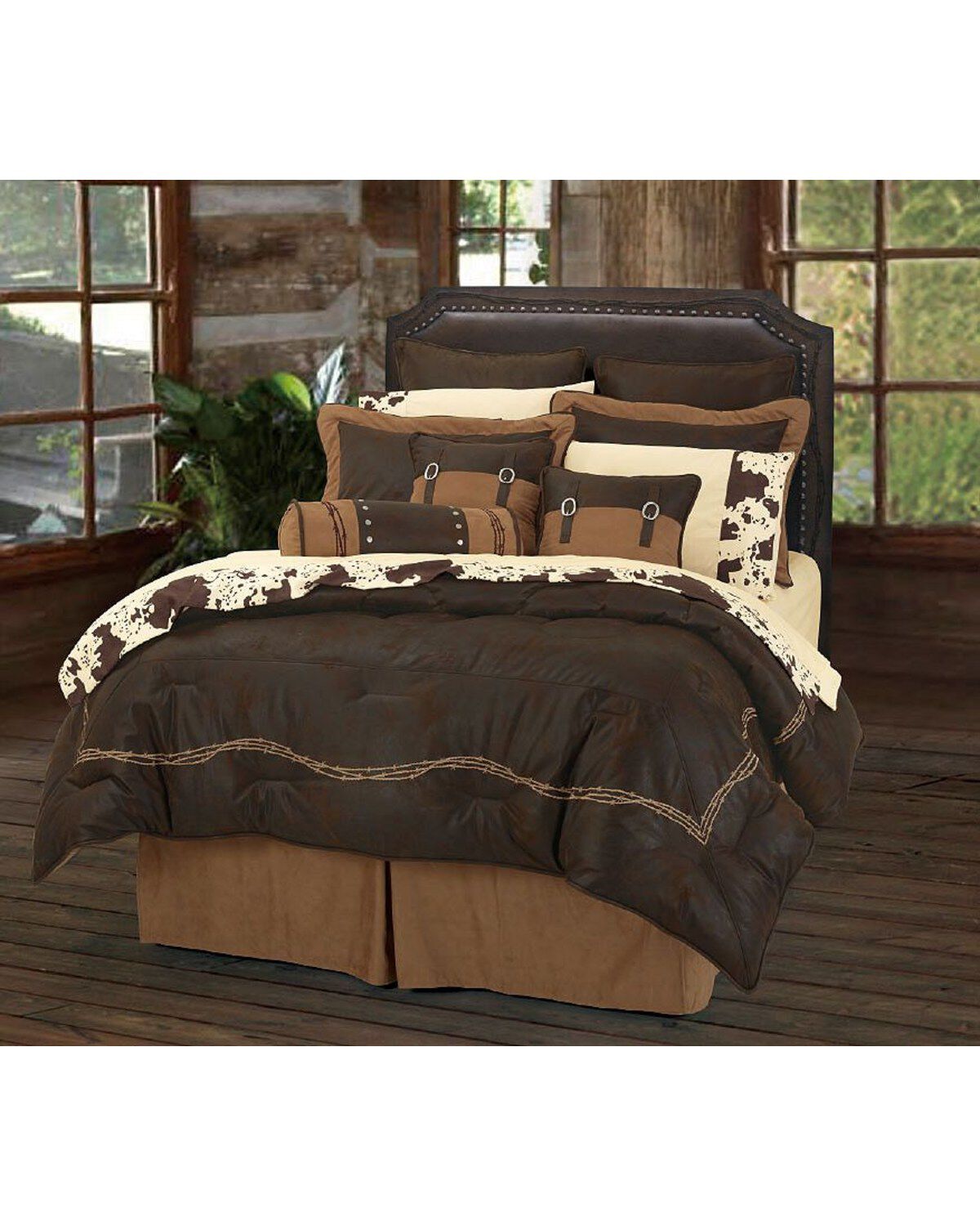 HiEnd Accents Embroidered Barbwire Queen Size Bedding Set - 7 Piece, Multi, hi-res