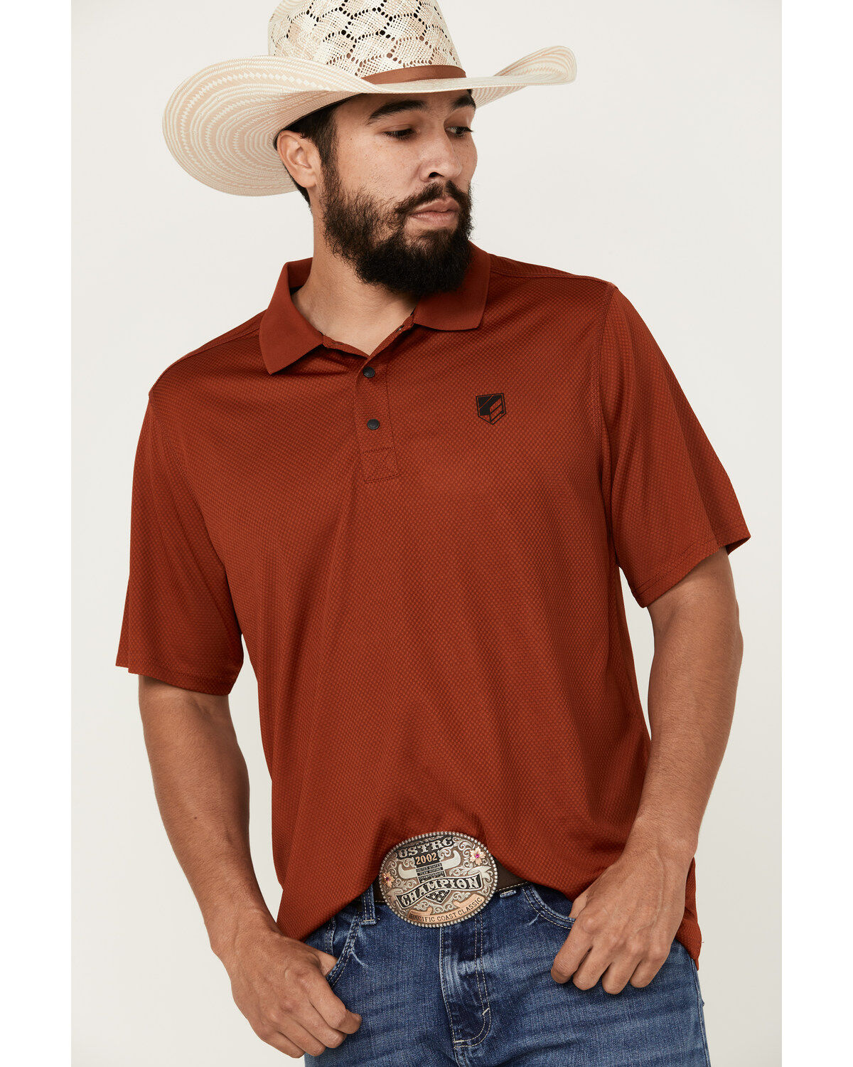 Image #2 - RANK 45® Men's Laredo Short Sleeve Polo Shirt, Dark Orange, hi-res