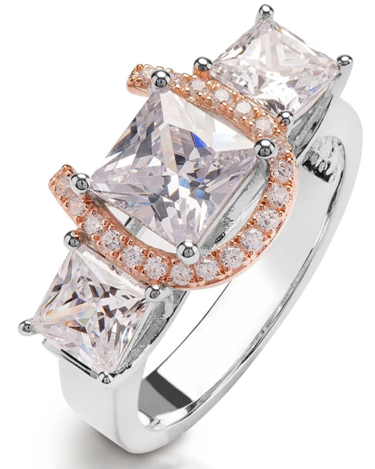 Kelly Herd Women's Three-Stone Princess Cut Horseshoe Ring, No Color, hi-res