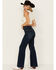 Image #3 - Rock & Roll Denim Women's Dark Wash High Rise Self Belt Wide Leg Stretch Flare Jeans, Dark Wash, hi-res