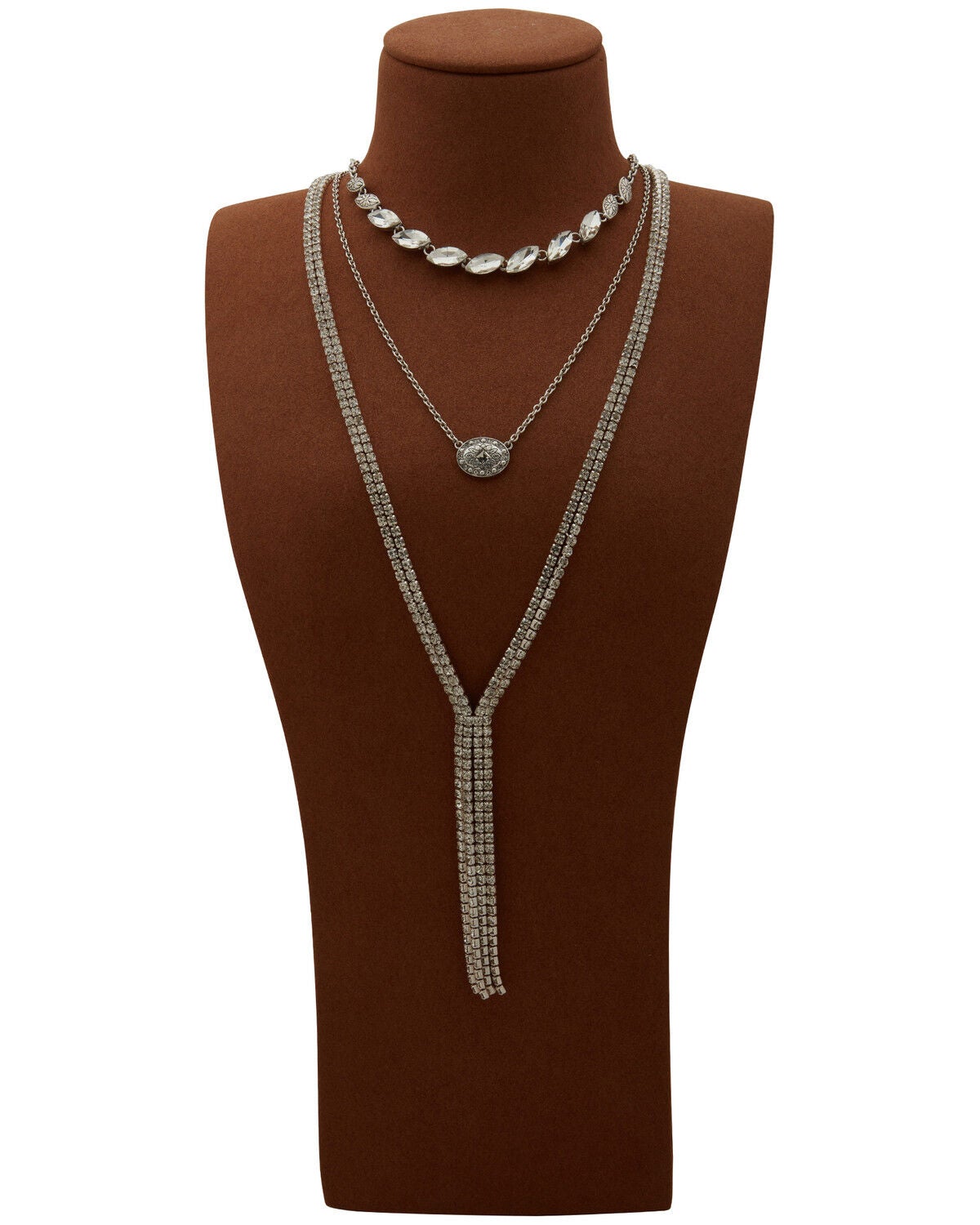 Image #2 - Lainey Wilson Women's 3 Row Stone Necklace, Silver, hi-res