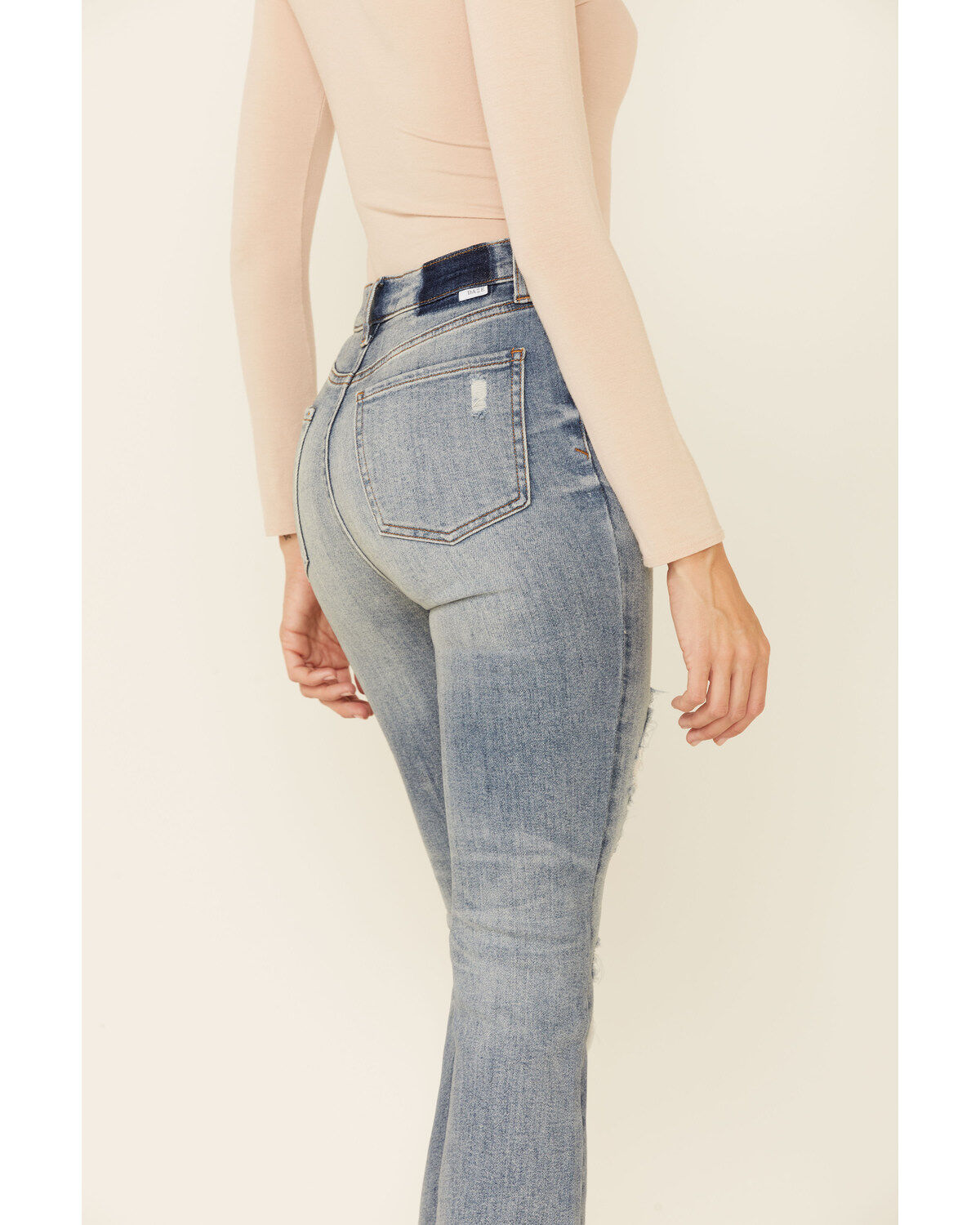 Image #4 - Daze Denim Women's Light Wash Distressed High Rise Straight Jeans, Light Blue, hi-res