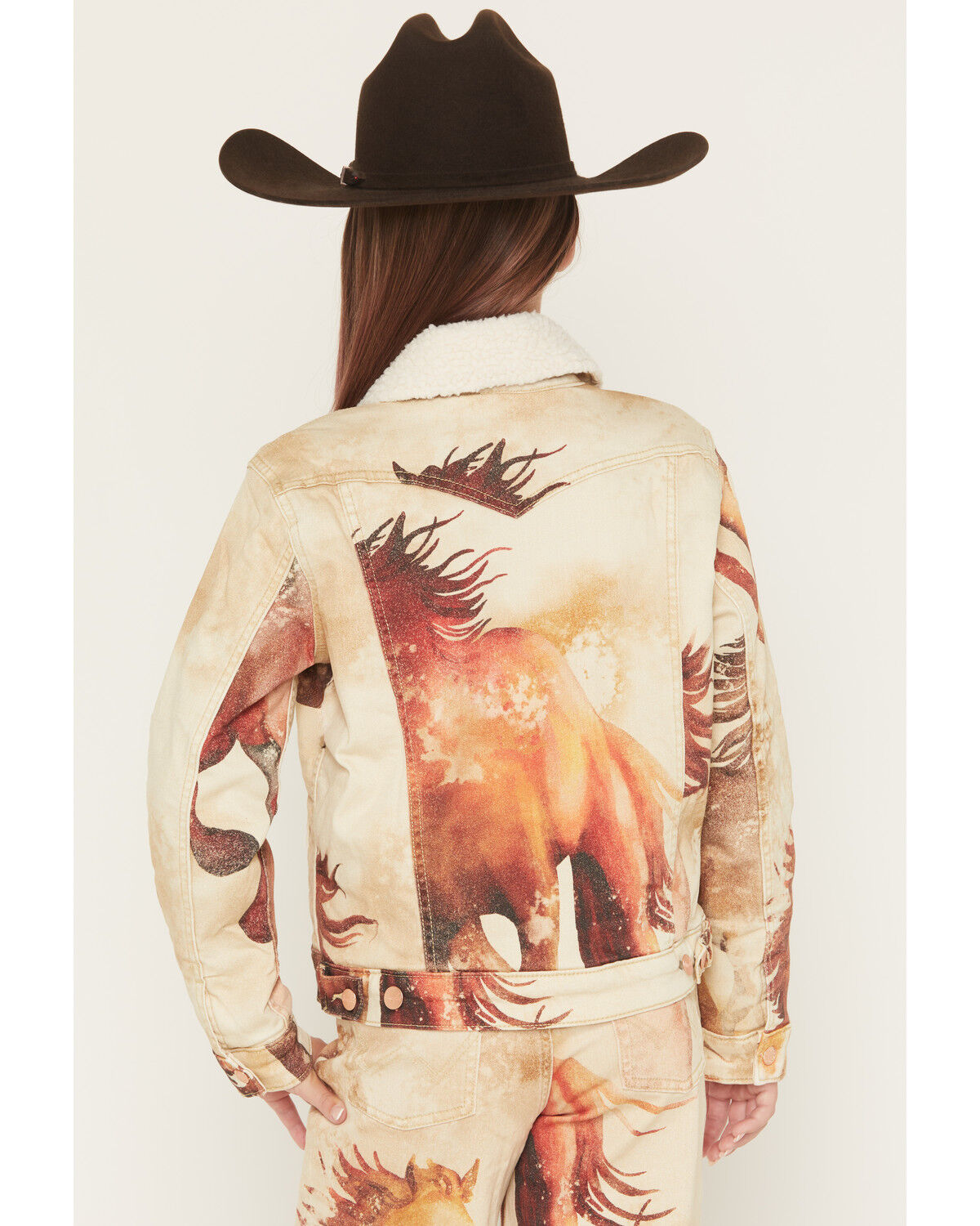 Image #4 - Wrangler X Lainey Wilson Girls' Horse Trucker Jacket, Tan, hi-res
