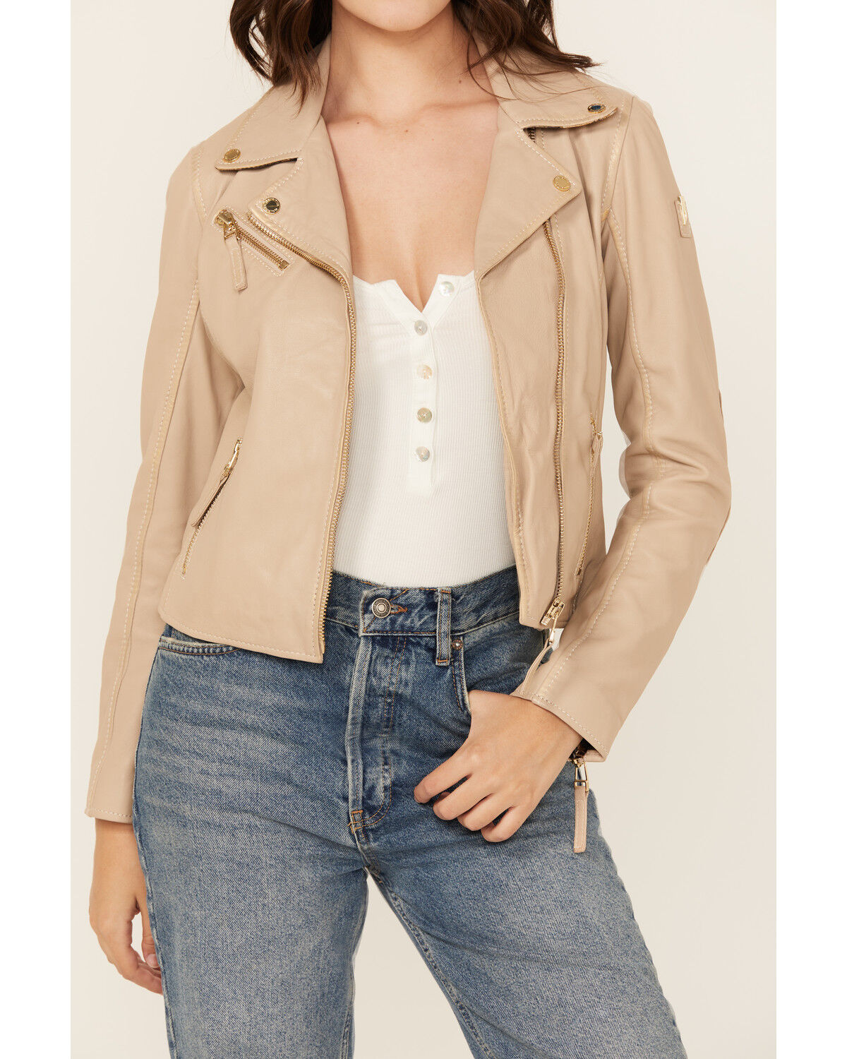 Image #3 - Mauritius Leather Women's Christy Scatter Star Leather Jacket, Beige, hi-res