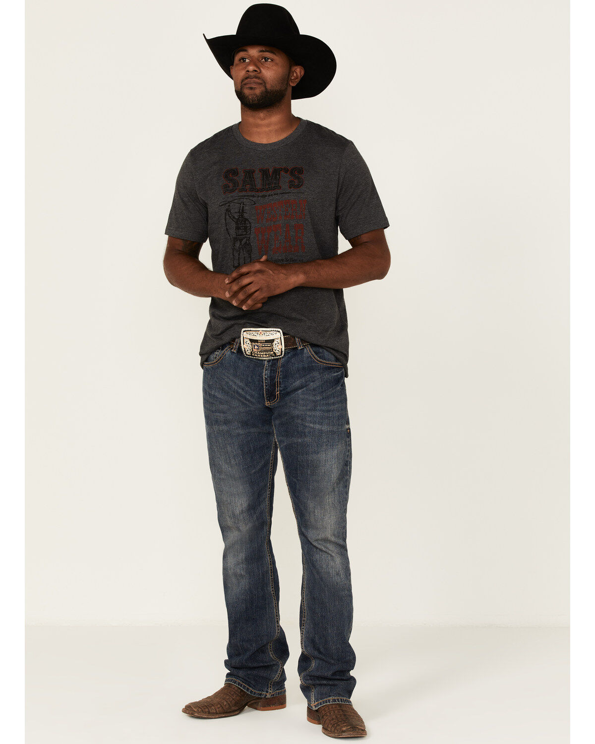 Image #2 - Tin Haul Men's Sam's Western Wear Graphic T-Shirt, Grey, hi-res