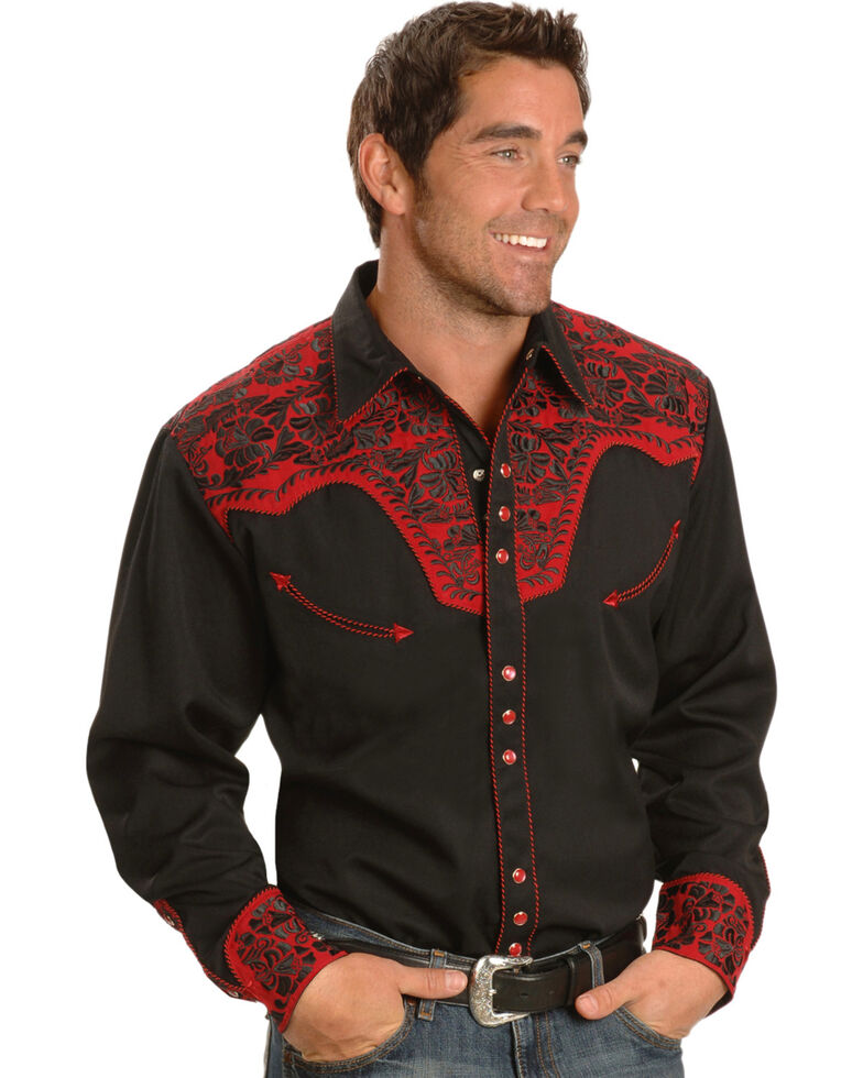 Scully Men S Red Embroidered Gunfighter Long Sleeve Western Shirt