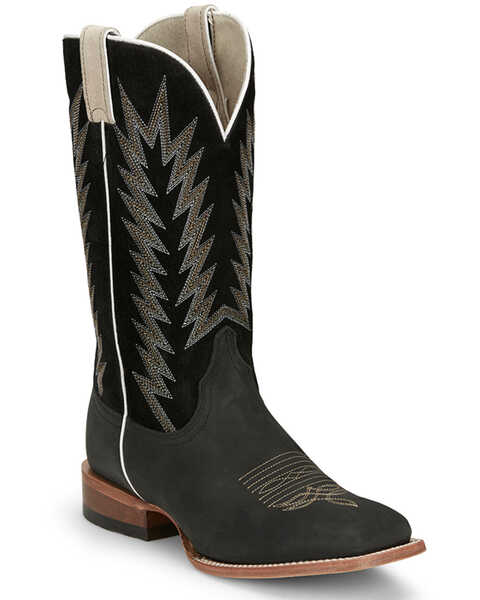 Justin Men's Hombre Western Boots - Broad Square Toe , Black, hi-res