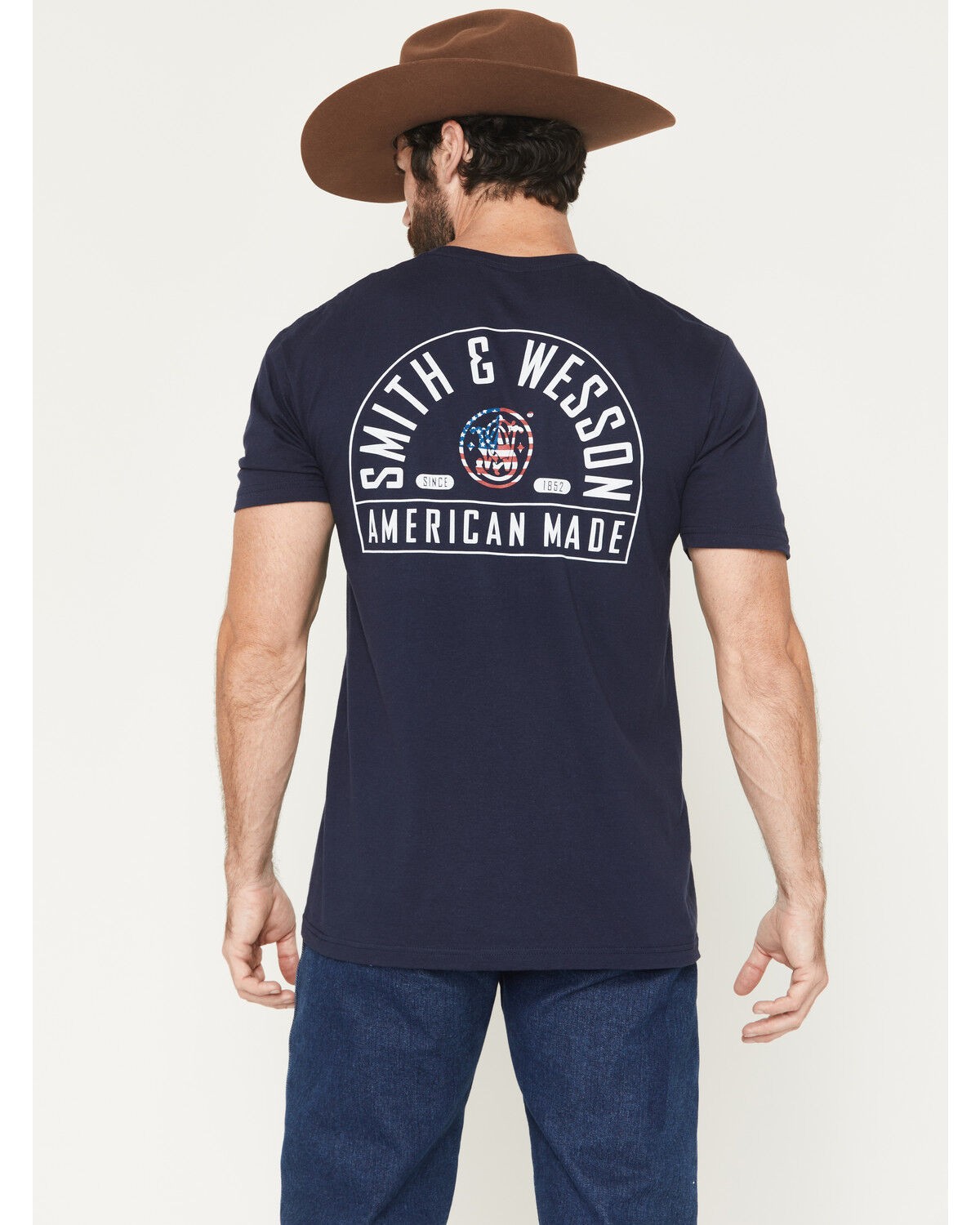 Image #1 - Smith & Wesson Men's Americana Flag Border Short Sleeve Graphic T-Shirt, Navy, hi-res