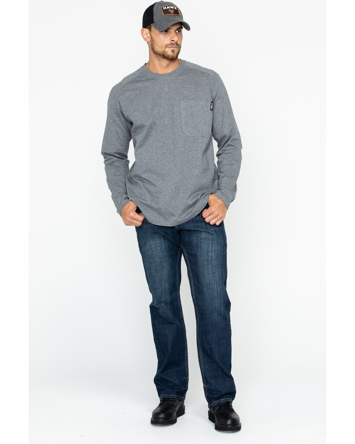 Image #6 - Hawx Men's Heather Gray Logo Crew Long Sleeve Work T-Shirt - Big, Heather Grey, hi-res