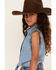 Image #2 - Wrangler Girls' Tie Front Sleeveless Pearl Snap Denim Shirt, Blue, hi-res