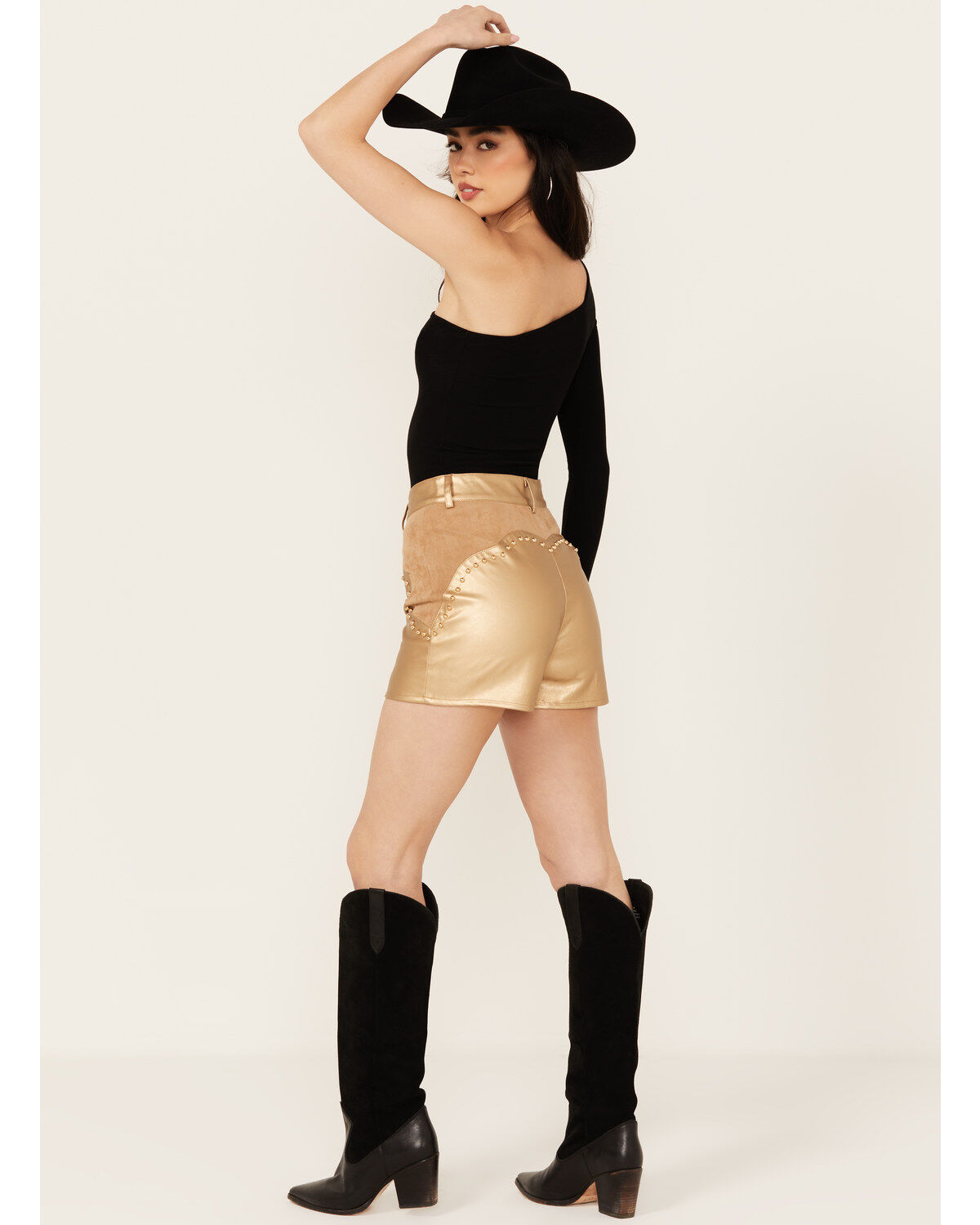 Image #3 - Blue B Women's High Rise Faux Leather Studded Shorts, , hi-res