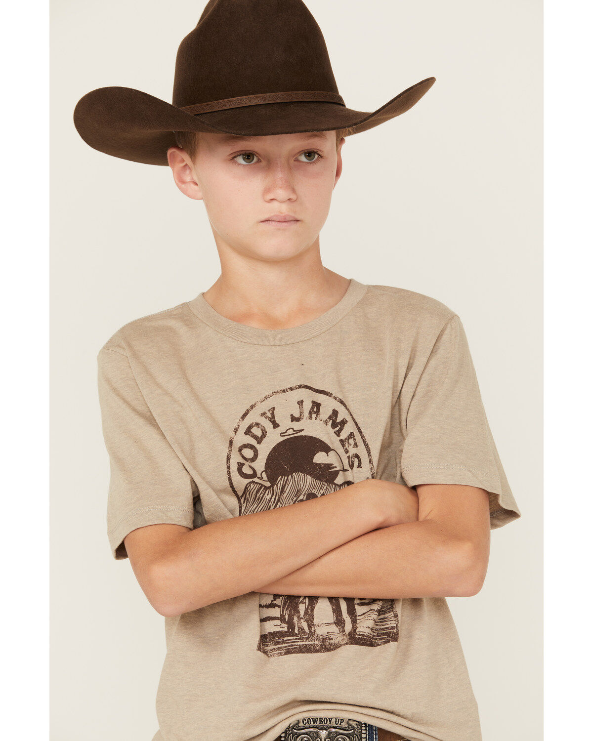 Image #2 - Cody James Boys' Cowboy Sketch Short Sleeve Graphic T-Shirt, Oatmeal, hi-res