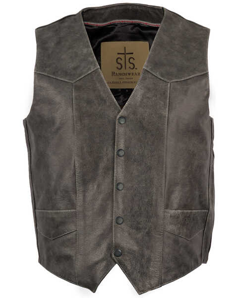 STS Ranchwear Men's Black Gunsmoke Antique Leather Chisum Vest , Black, hi-res