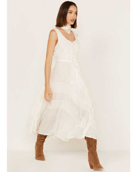 Image #2 - Scully Women's Lace-Up Jacquard Dress, Ivory, hi-res