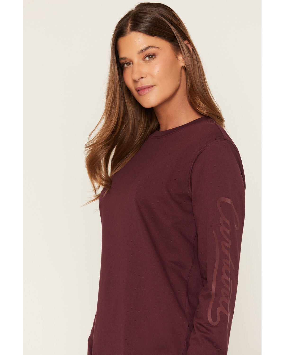 Image #2 - Carhartt Women's Irvine Loose Fit Logo Long Sleeve Work Shirt, Burgundy, hi-res