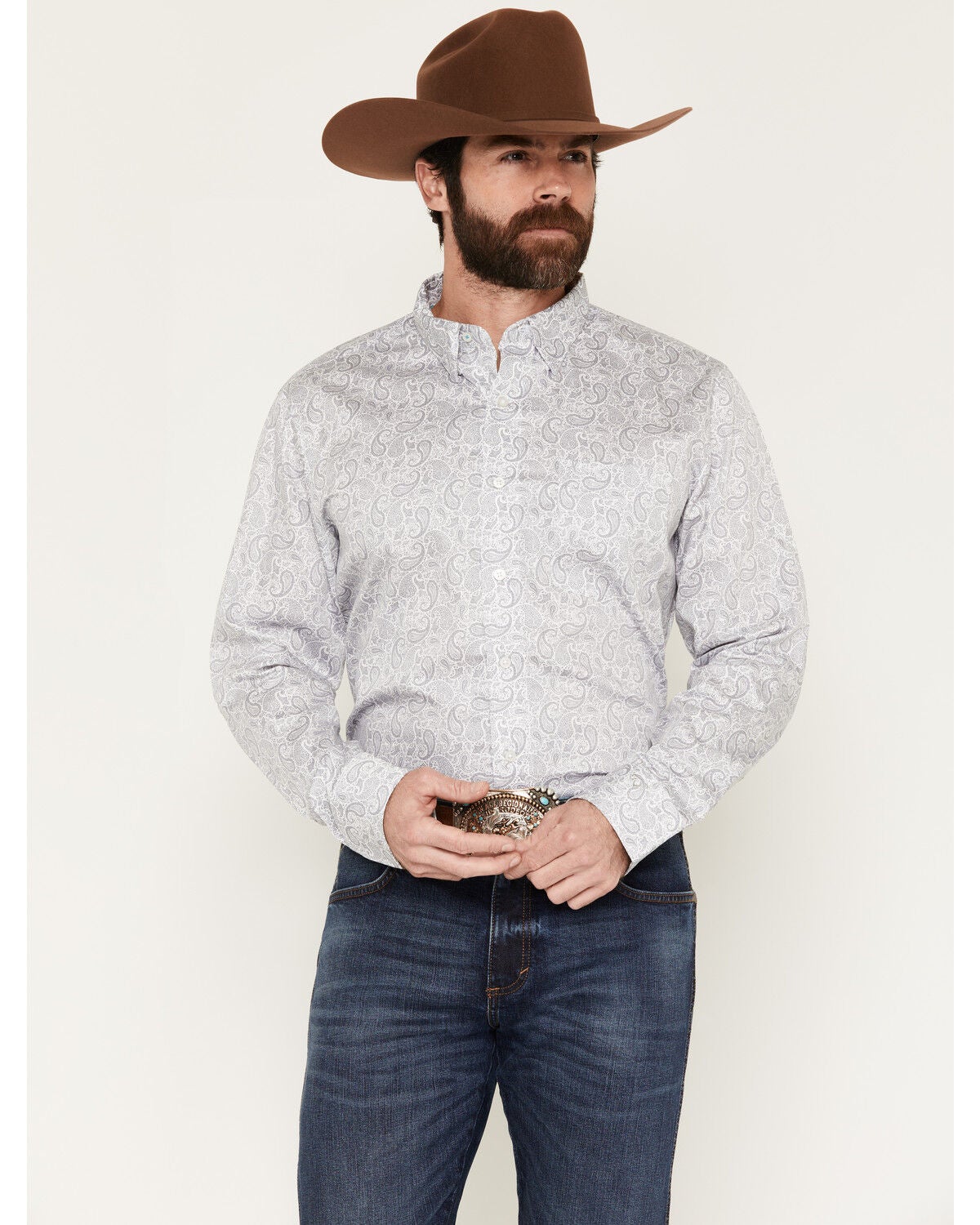 Image #1 - Wrangler X Cody Johnson Men's Paisley Print Long Sleeve Button-Down Western Shirt, Charcoal, hi-res