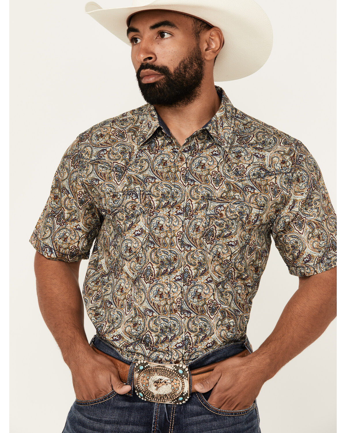 Product Name:  Cody James Men's Down The Road Paisley Print Short Sleeve Snap Western Shirt