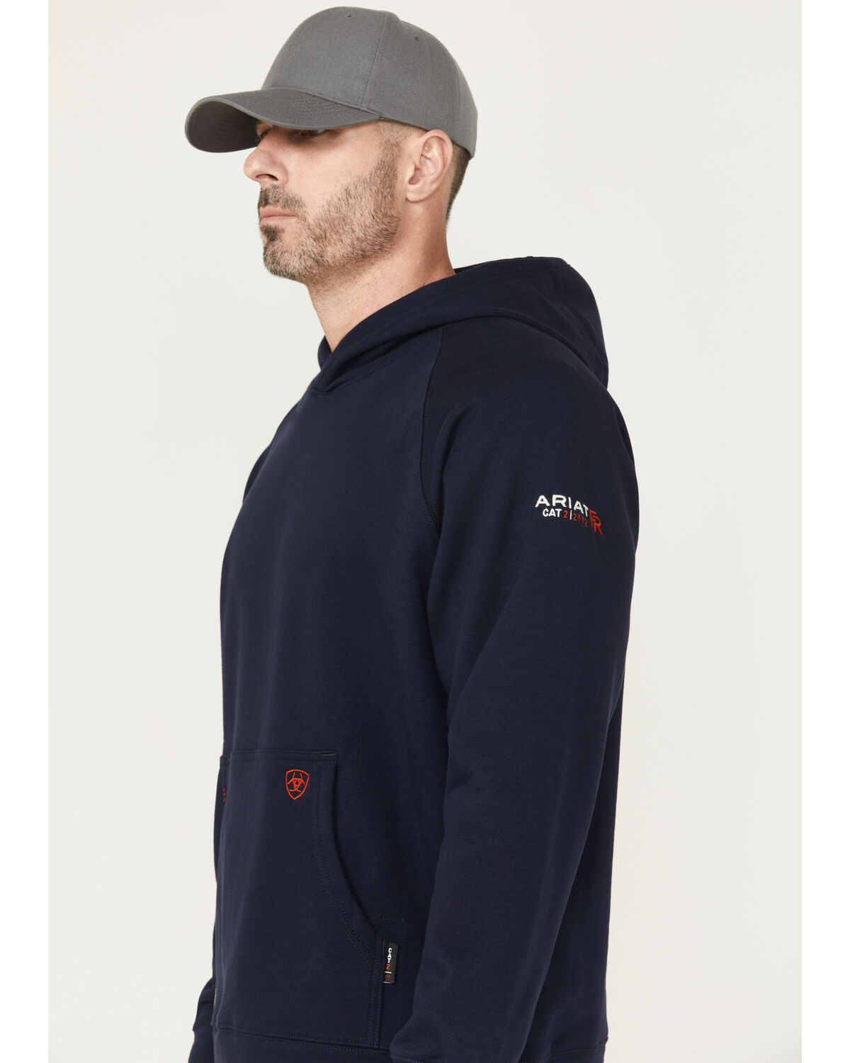 Image #3 - Ariat Men's FR Durastretch Work Hard Live Free Hooded Sweatshirt, Navy, hi-res