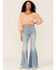 Flying Tomato Women's Criss Cross Smocked Long Sleeve Crop Top, Ivory, hi-res