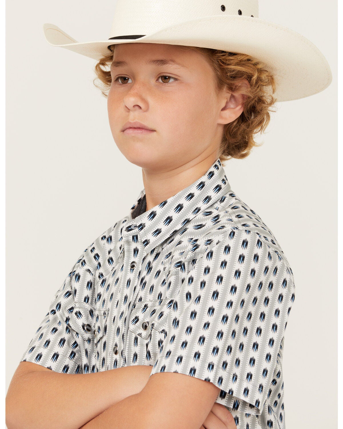 Image #2 - Cody James Boys' Tiki Southwestern Striped Short Sleeve Snap Western Shirt, , hi-res