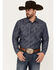 Moonshine Spirit Men's Mocasin Southwestern Print Long Sleeve Snap Western Shirt, Navy, hi-res