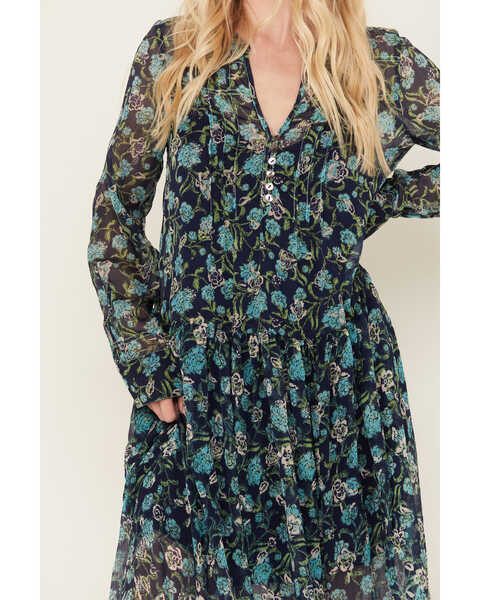 Image #3 - Free People Women's See It Through Floral Long Sleeve Maxi Dress, Blue, hi-res