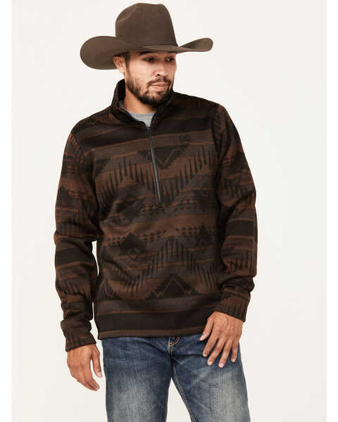 Cinch Men's Southwestern 1/2 Zip Pullover , Dark Brown, hi-res