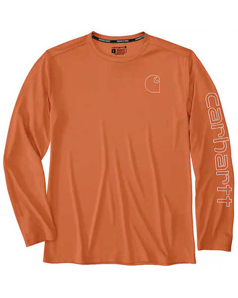 Image #1 - Carhartt Men's Force Sun Defender™ Lightweight Long Sleeve Hooded Graphic T-Shirt , Orange, hi-res