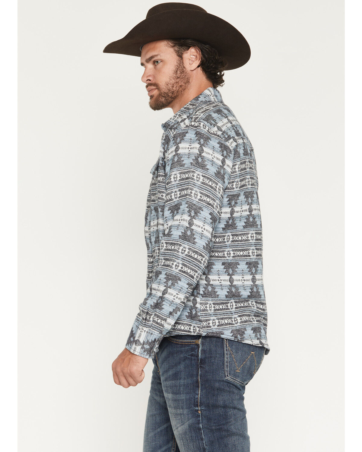 Image #2 - Wrangler Retro Men's Southwestern Print Long Sleeve Snap Shirt Jacket, Blue, hi-res