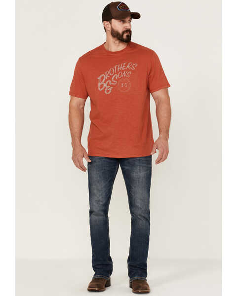 Brothers & Sons Men's Mercentile Light Red Weathered Slub Graphic Short Sleeve T-Shirt , Orange, hi-res