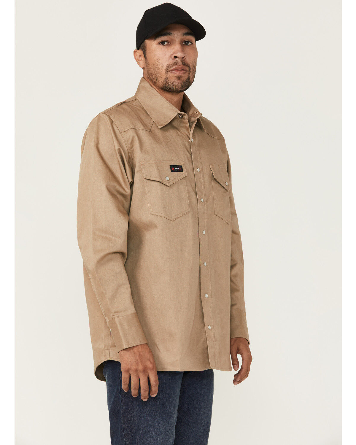 Image #2 - Forge Workwear Men's FR Solid Long Sleeve Snap Work Shirt, Khaki, hi-res