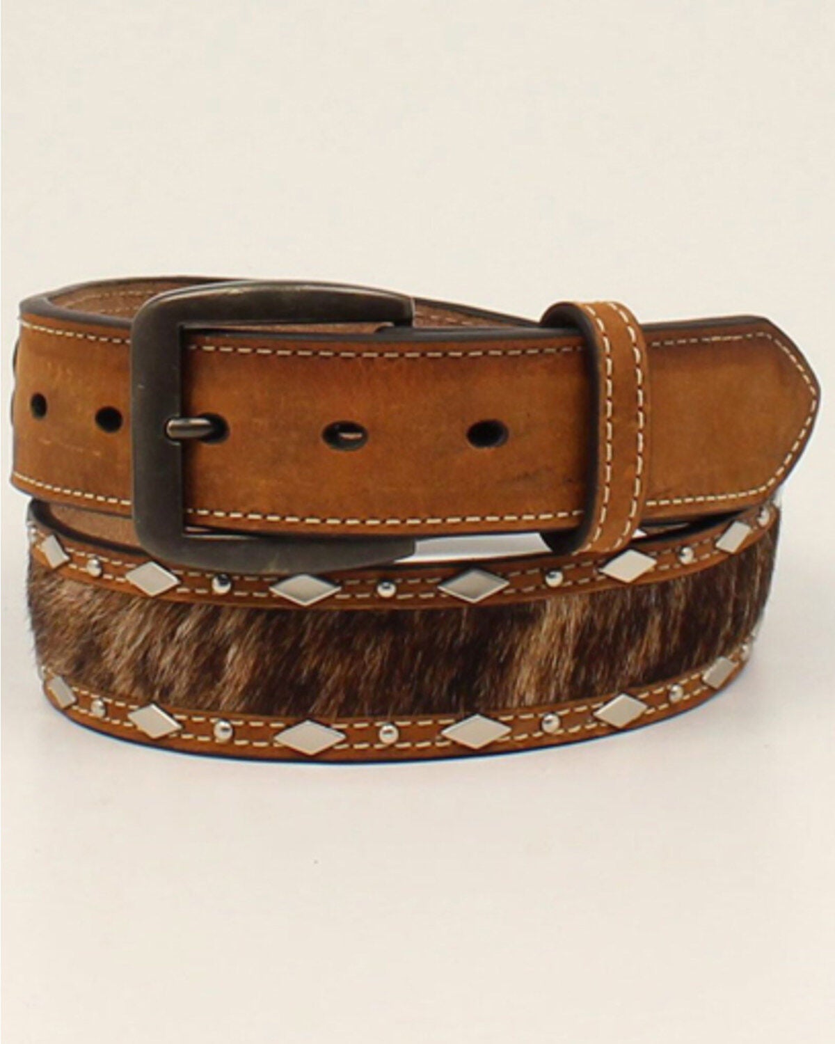 Moonshine Spirit&reg; Men's Hair-On Diamond Studded Western Belt, Medium Brown, hi-res