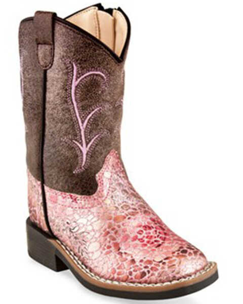 Old West Toddler Girls' Antique Western Boots - Broad Square Toe, Pink, hi-res