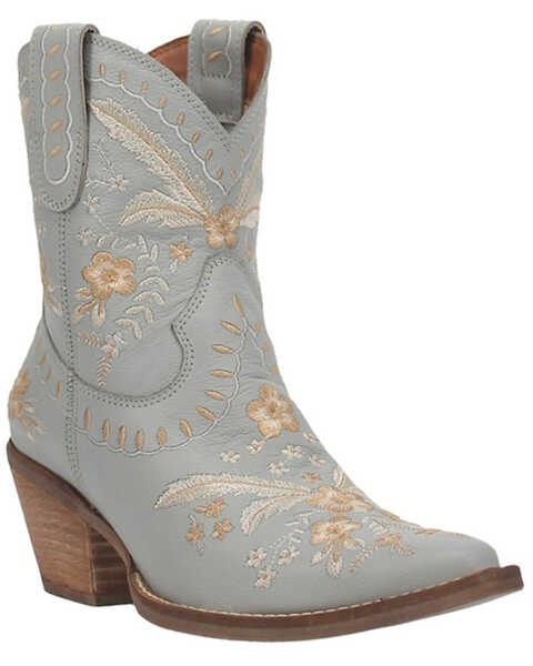Dingo Women's Primrose Blue Embroidered Leather Western Fashion Bootie - Round Toe , Blue, hi-res