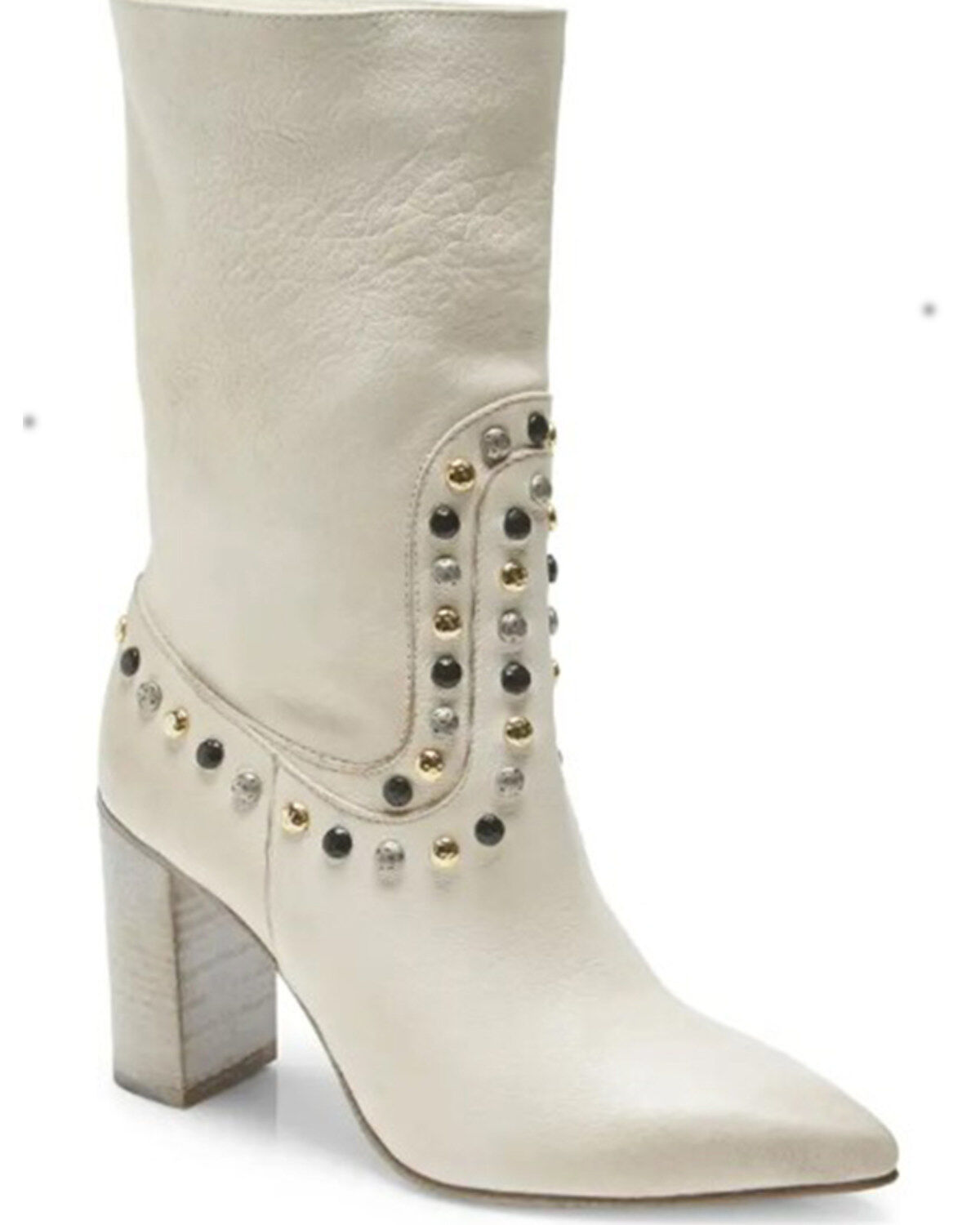 Image #1 - Free People Women's Dakota Heel Studded Western Boots - Round Toe, White, hi-res
