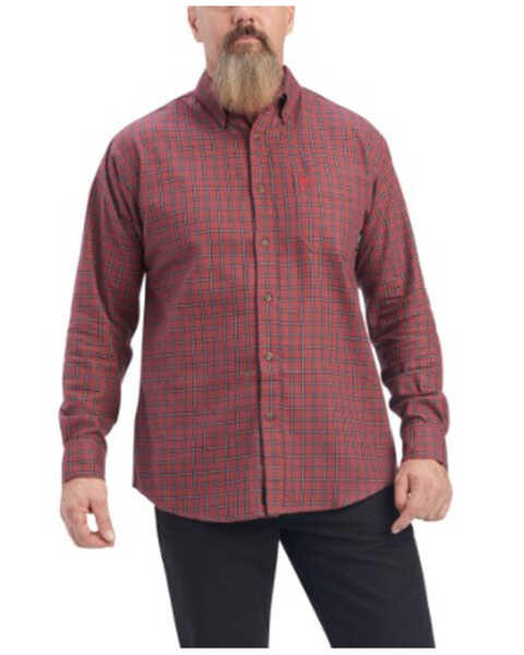 Ariat Men's FR Payne Plaid Print Long Sleeve Button Down Work Shirt - Big & Tall , Mahogany, hi-res