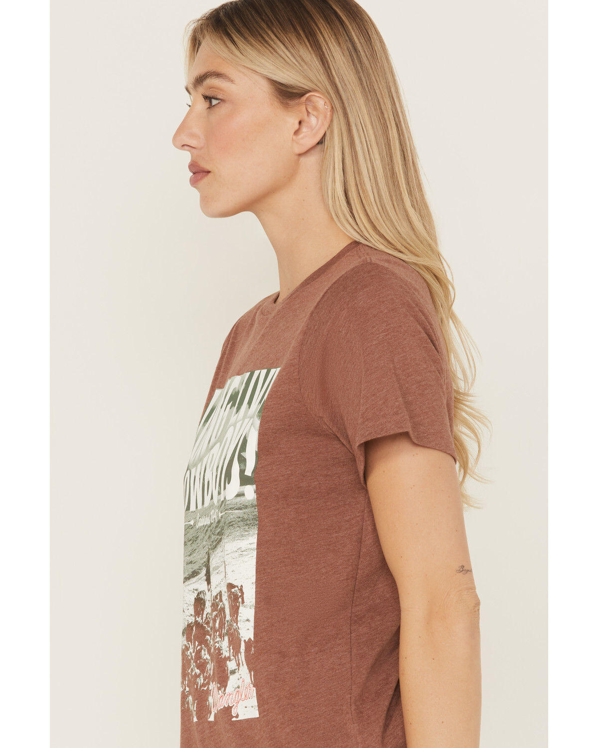 Image #2 - Wrangler Women's Long Live Short Sleeve Graphic Tee, Brown, hi-res