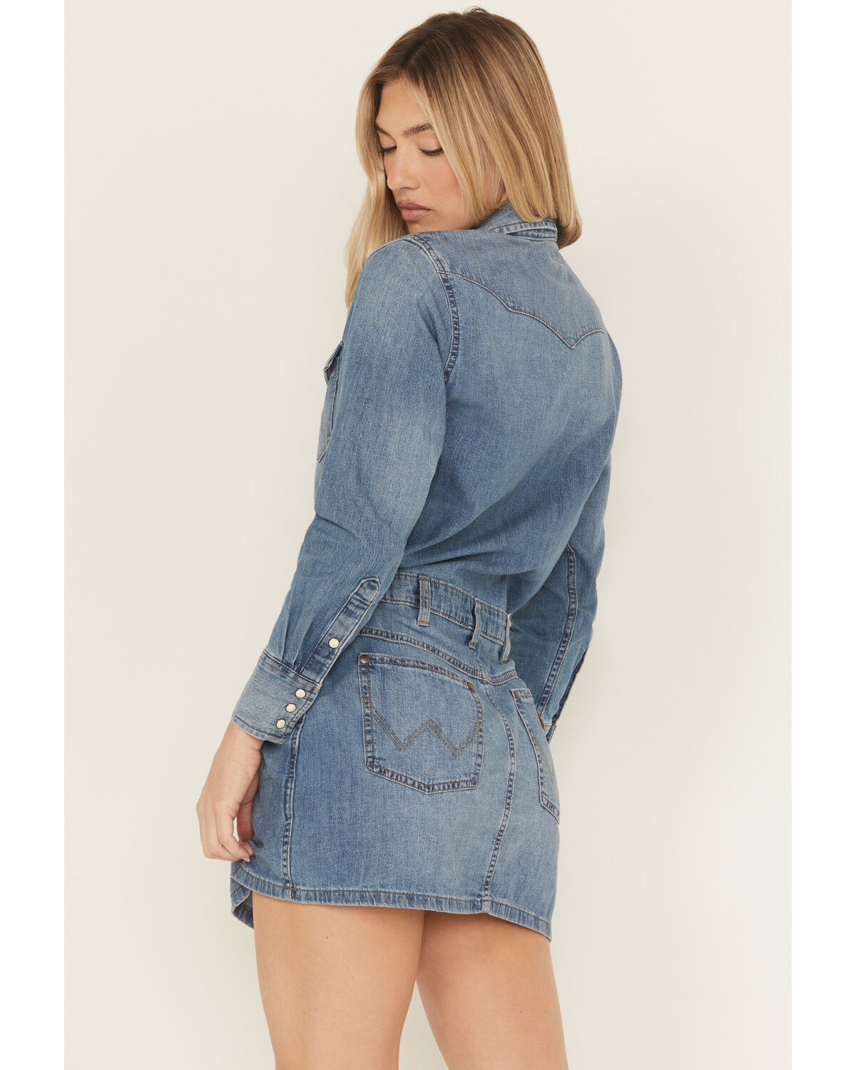 Image #4 - Wrangler Women's Long Sleeve Denim Mini Dress, Blue, hi-res