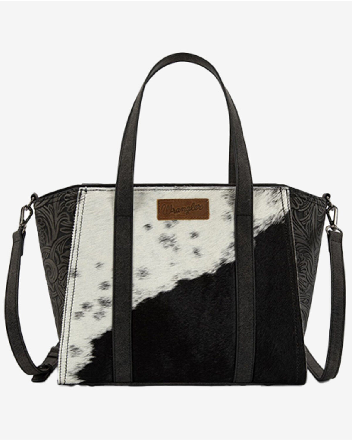 Wrangler Women's Cowhide Embossed Crossbody Tote Bag, Black, hi-res