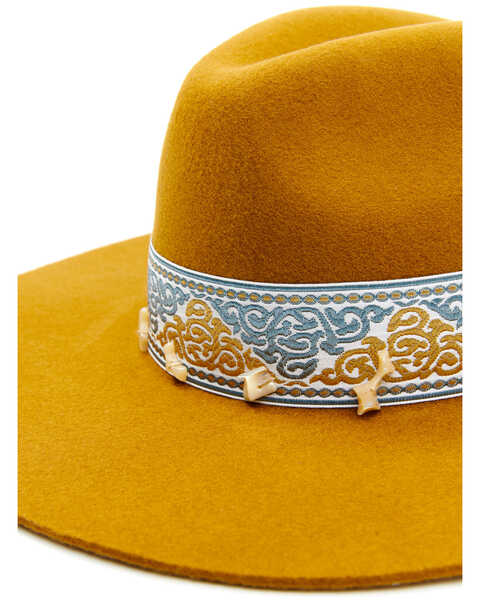 Shyanne Women's Spaced Stone Jacquard Wool Felt Western Fedora Hat , Mustard, hi-res