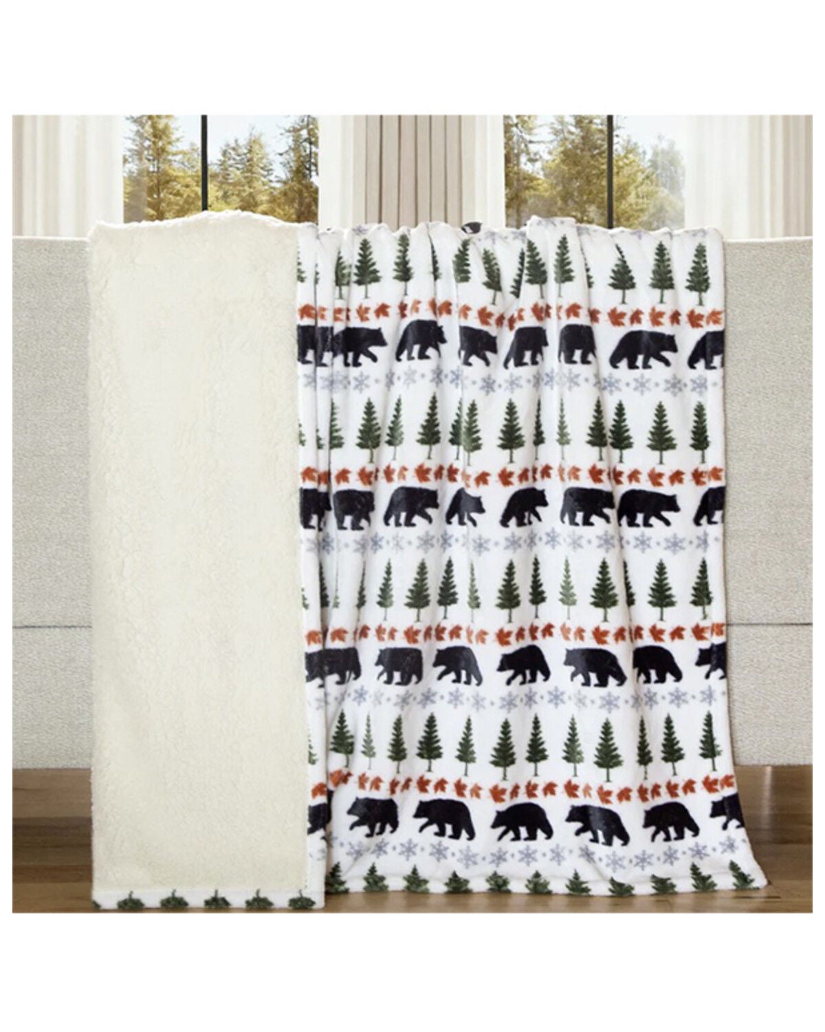 Image #3 - Carstens Home Evergreen Bear Plush Sherpa Throw Blanket, White, hi-res