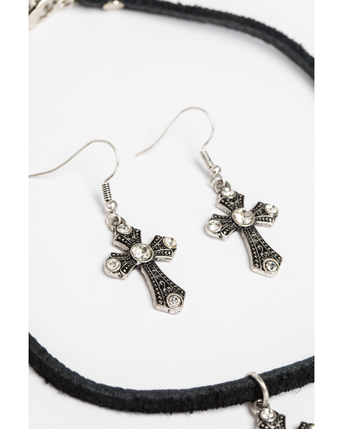 Image #3 - Shyanne Women's Crystal Cross Black Corded Cross Necklace Set, Black, hi-res