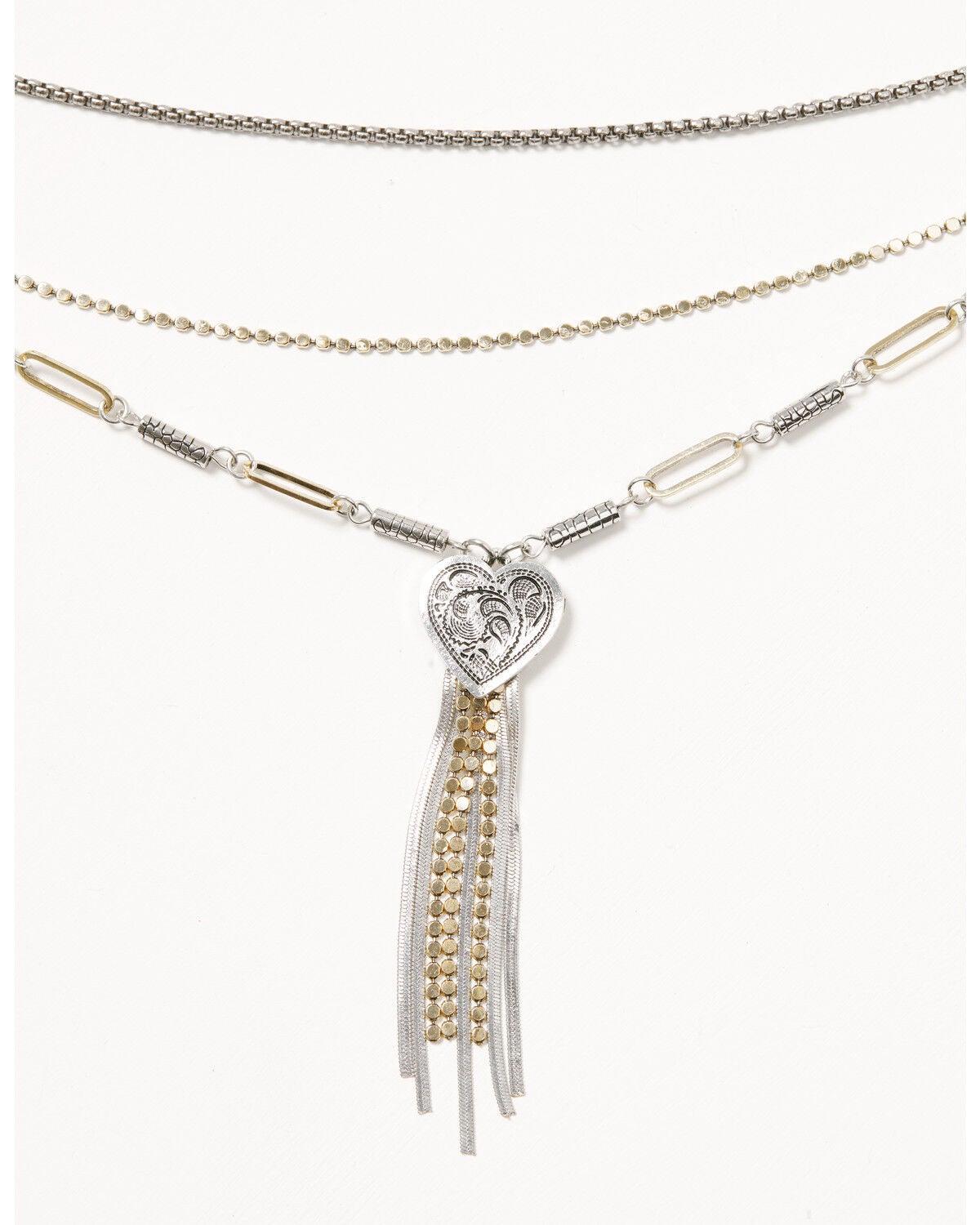 Shyanne Women's Etched Heart Layered Necklace, Gold, hi-res