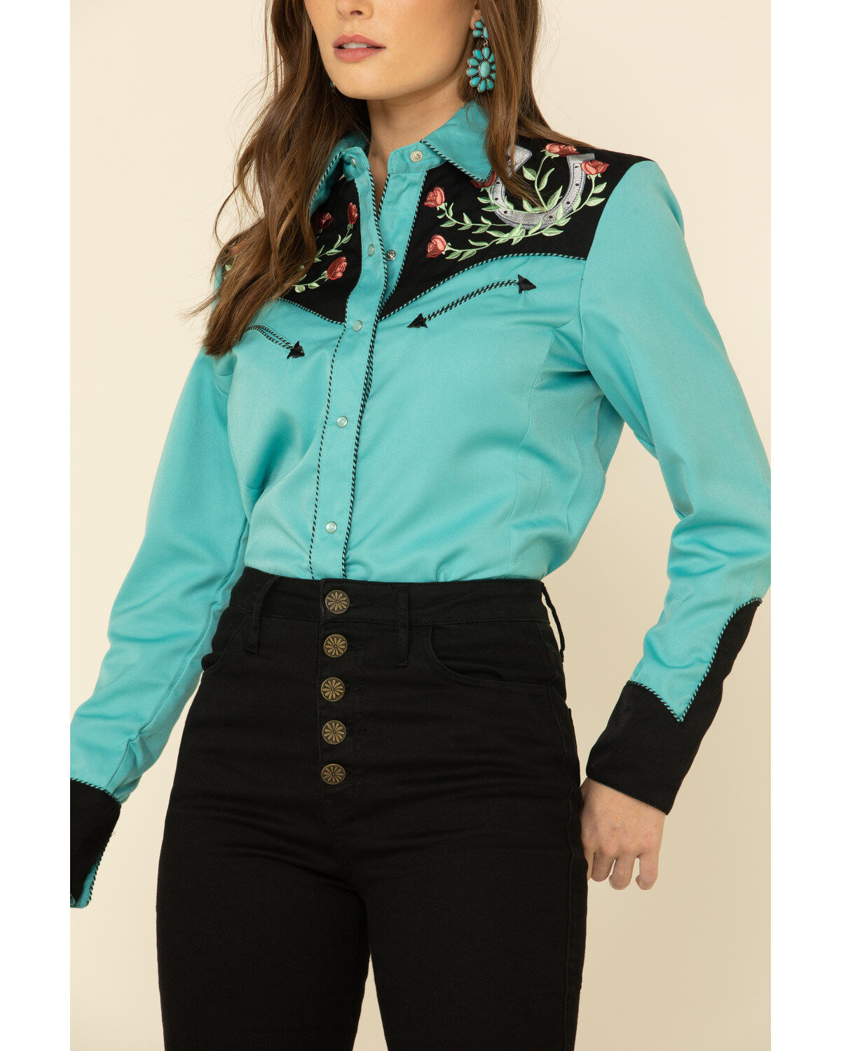 Image #3 - Scully Women's Horseshoe Embroidered Retro Western Shirt, , hi-res