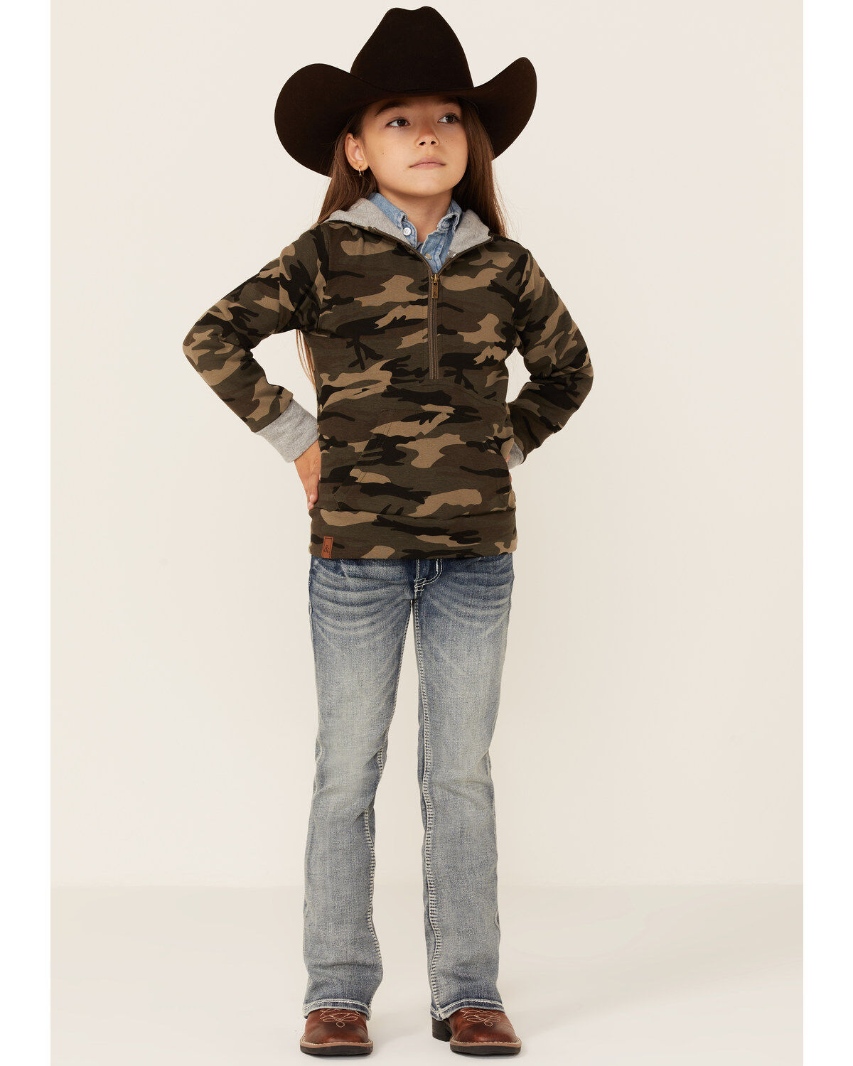 Image #2 - Ampersand Avenue Girls' Multi Camo Print 1/4 Zip Pullover, Multi, hi-res