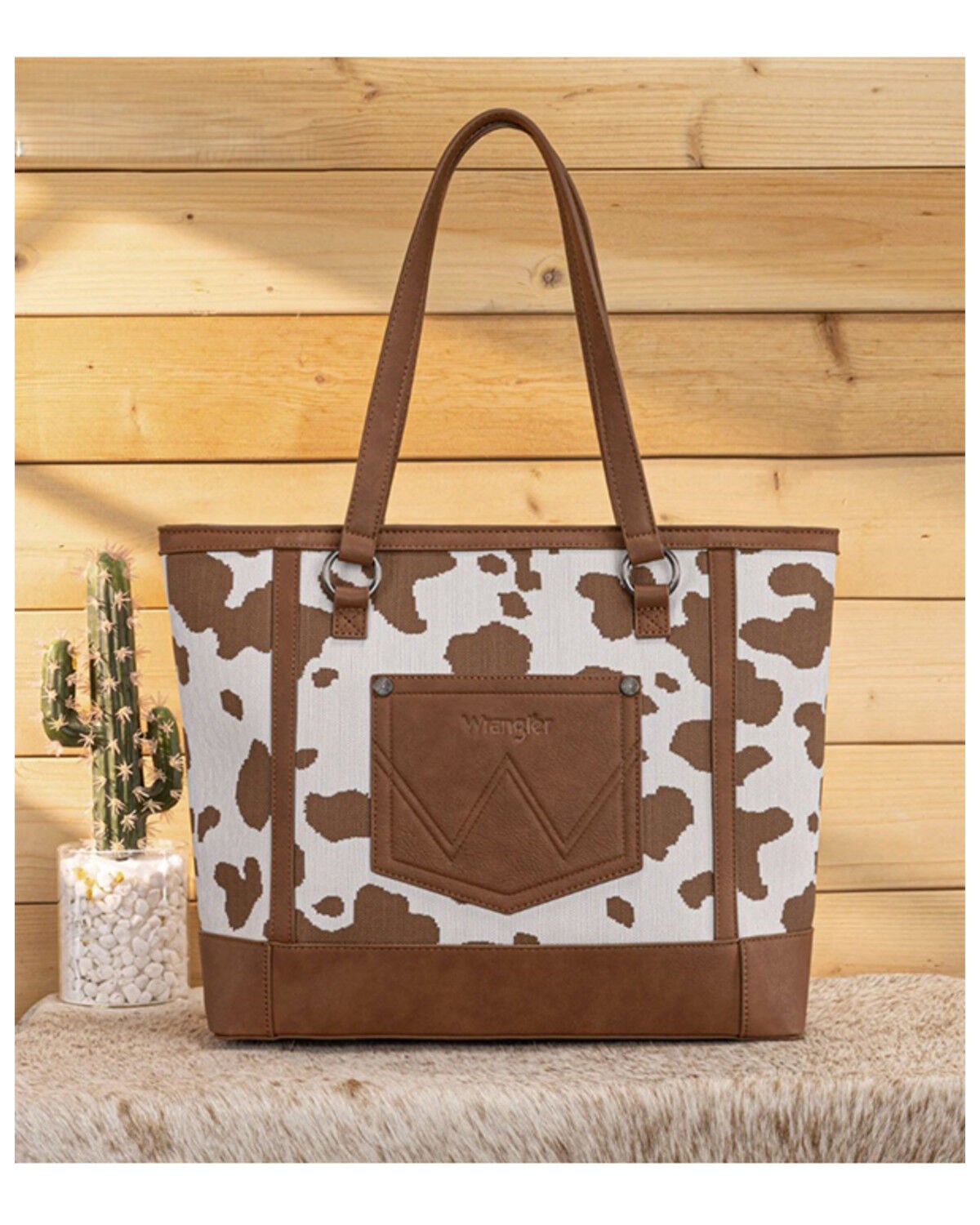 Image #3 - Wrangler Women's Cow Print Tote Bag, Brown, hi-res